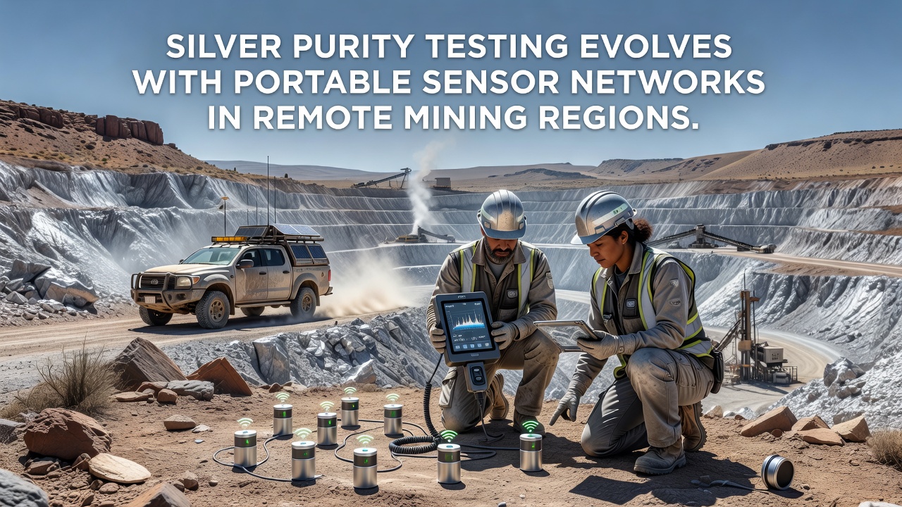 Technicians reviewing sensor network dashboards on tablets inside a mobile command unit at a high-altitude silver mine
